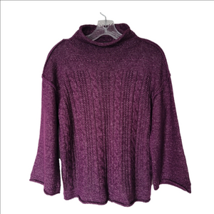 A.N.A Rolled Edges Small Deep Purple Turtleneck Bell Sleeves Sweater